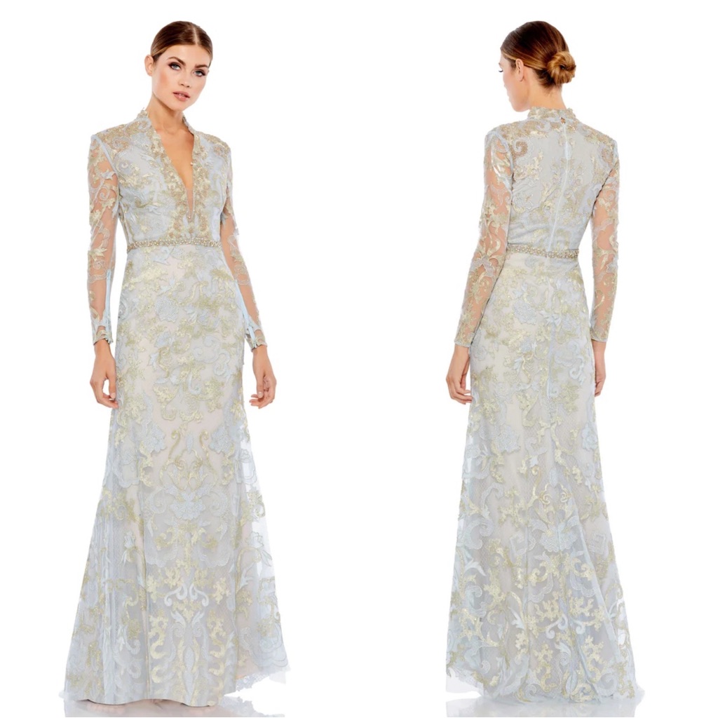 Mac Duggal Blue Long Sleeve Dress